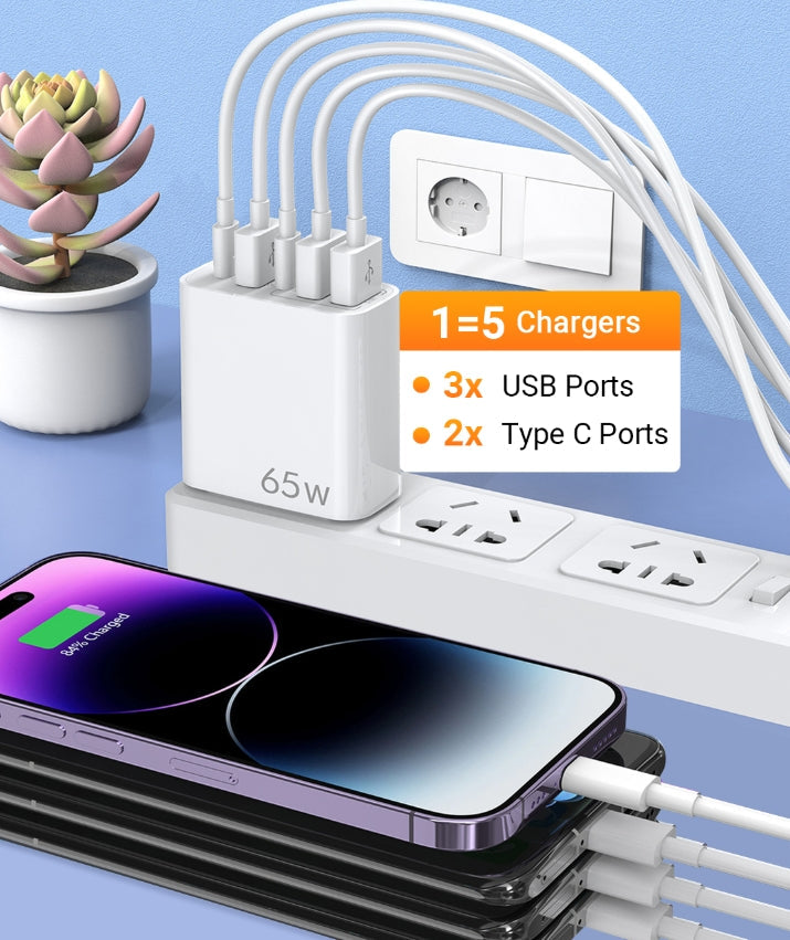 🔥Limited time 50% off🔥65W Multiple-Ports Fast Charger 5 in 1