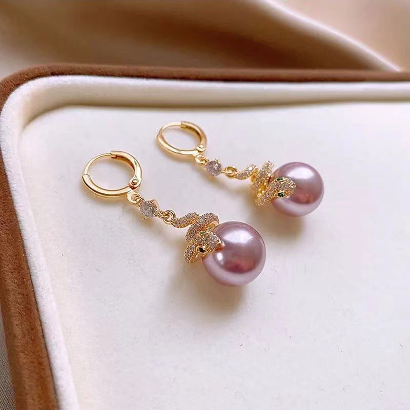 🐍New Year Sale🎀Gold Plated Snake Pearl Earrings