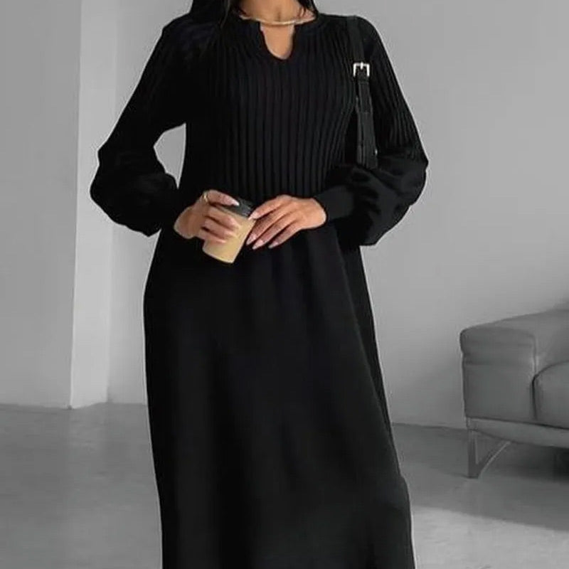 🎁Comfort and style💎Women's Solid Color Knitted Long-sleeve Maxi Dress