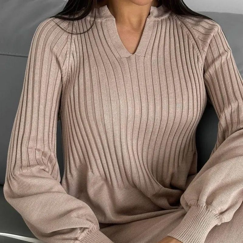 🎁Comfort and style💎Women's Solid Color Knitted Long-sleeve Maxi Dress