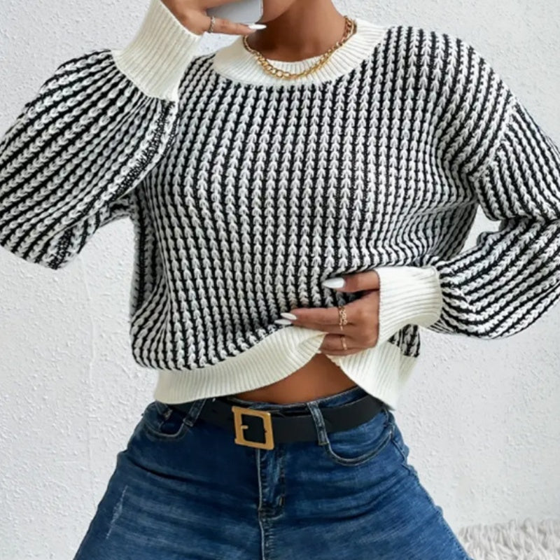 🎅Xmas Sales - 50% OFF🎄Women's Knit Ribbed Pullover Round Neck Sweater