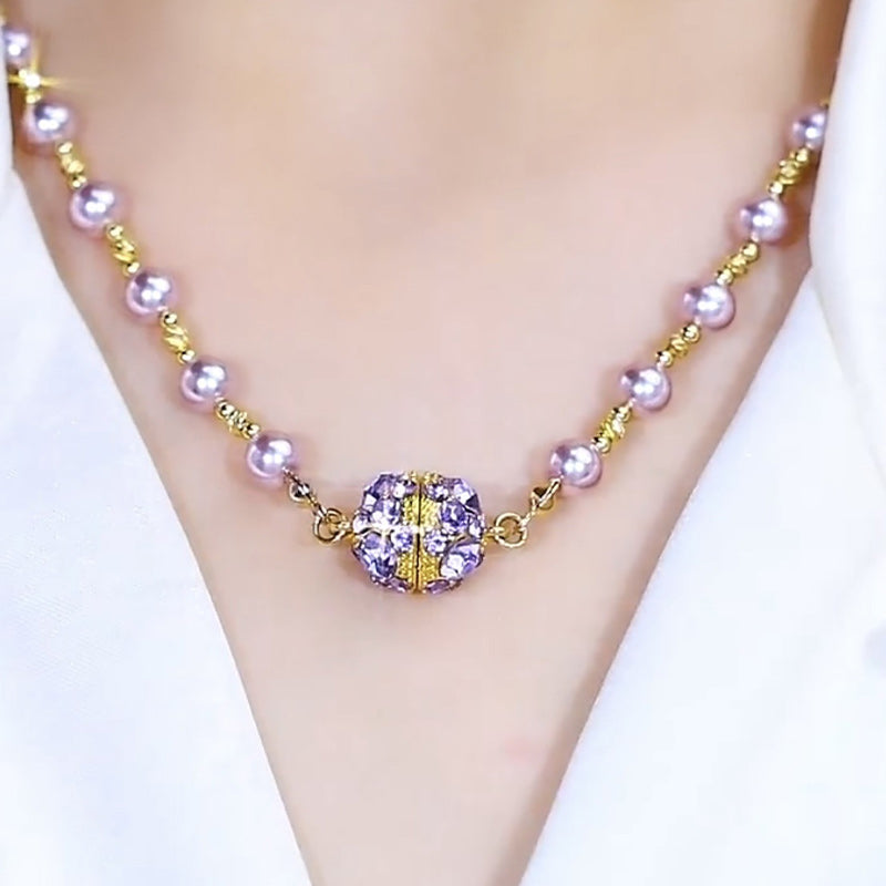 💖Hot Sales-49% OFF✨Elegant Imitation Pearl Necklace with Sparkling Magnetic Rhinestone Ball